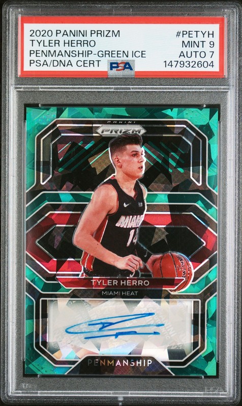 2020 PANINI PRIZM PENMANSHIP GREEN ICE #PETYH TYLER HERRO 1/16 PSA 9 AUTO 7