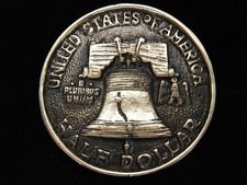 OG03117 *NOS* VINTAGE 1970s *HALF DOLLAR COIN ARTWORK* SOLID BRASS BARON BUCKLE