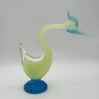 MCM Murano Uranium Vaseline and Blue Glass Bird
