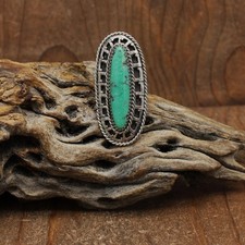 Sterling Silver Raised Overlay Green Turquoise Ring Size 8.75