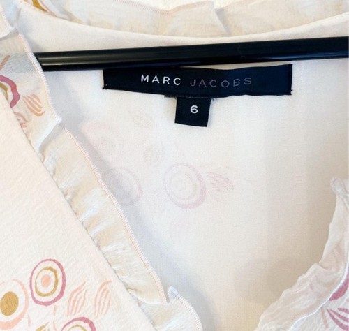 Vestido Floral Marc Jacobs Seda Rosa Beige Media Manga Dobladillo Alto-Bajo Talla 6 M - Imagen 5 de 8