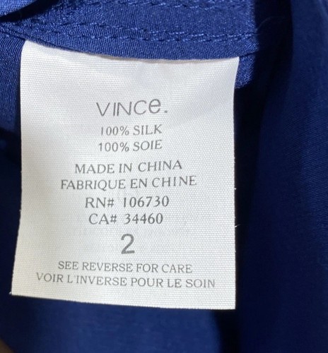 Vince Tunic Shirt Womens Size 2 Blue Silk Oversized Pocket Blouse Button Front - Picture 9 of 10