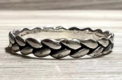Vintage Designer Signed IBB Sterling Silver 925 Braided Eternity Ring, Size 8.5