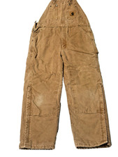 Carhartt Men's Tan Duck Canvas Insulated Bib Overalls Workwear Size 38 x 30