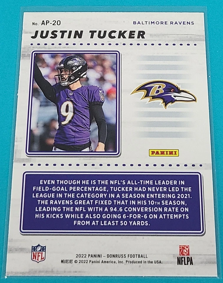 2022  Donruss Action All-Pros #AP-20 Justin Tucker Balt Ravens Football Card J5 - Image 2 of 2
