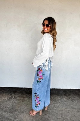 Blakeley - Evie Embroidered Wide-Leg Denim Jeans Light Blue High Rise