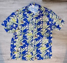 Disney Mickey Mouse Pluto Donald Hawaiian Aloha Camp Shirt Tropical Print Mens M
