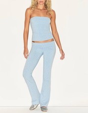 SKIMS Cotton Jersey Foldover Pant Powder Blue Micro Floral NWT