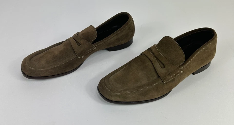 Mocassim de couro Ermenegildo Zegna camurça feito na Itália marrom masculino tamanho 7.5 - Imagem 2 de 4