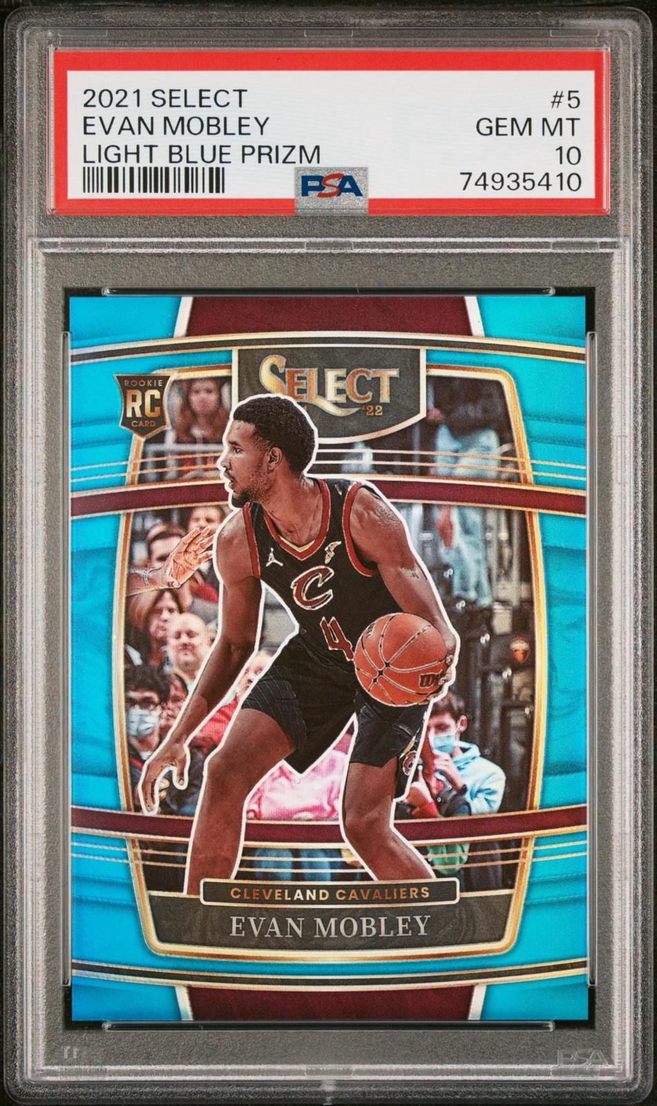 2021-22 Panini Select #5 Evan Mobley Concourse Light Blue Rookie 244/299 PSA 10