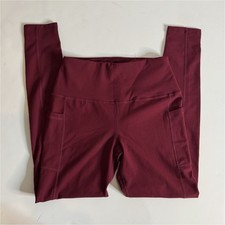 Burgundy Solid Leggings for Women High Rise with Pockets
