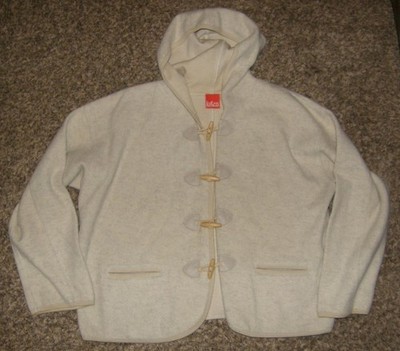 Cream Sz Medium Soft Wool Blend Hooded Roomy Sweater Jacket Pockets LIZ & CO