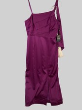 Adrianna Papell Satin Crepe One-Shoulder Cocktail Dress Size 12 Wild Magenta