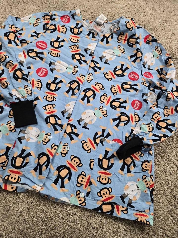 Vintage Paul Frank Scrub Jacket XL Adults Snap Front Over Shirt Julius & Friends - Image 2 of 4