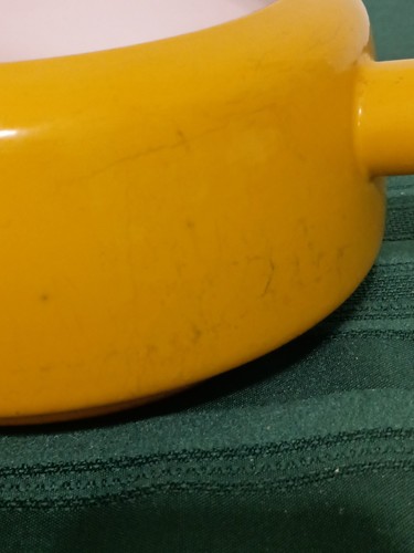 VINTAGE MCM DANSK KOBENSTYLE YELLOW ENAMEL WOOD HANDLE FONDUE POT PAN FRANCE IHQ - Picture 20 of 24