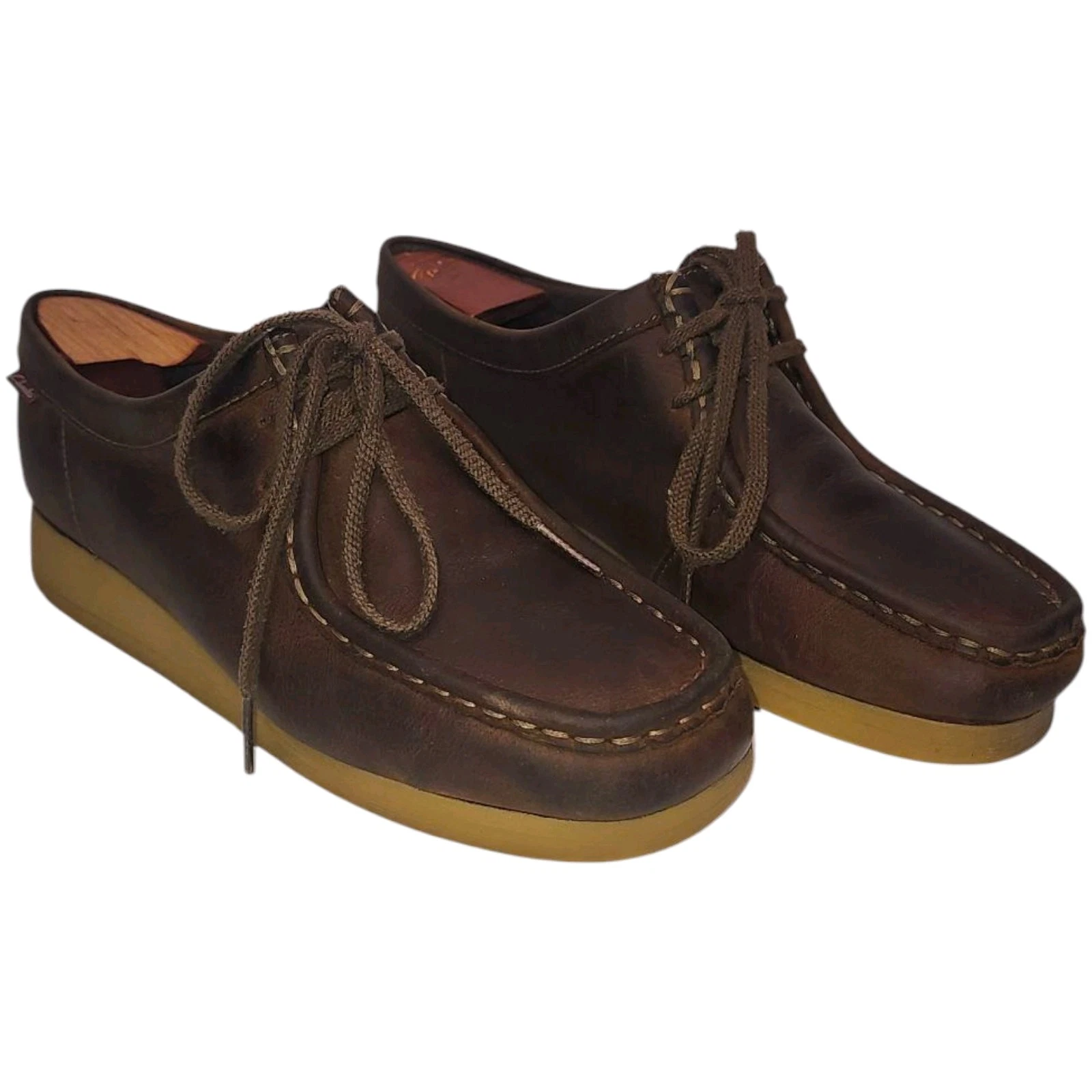 Clarks cera d'api pelle marrone Wallabee Padmora Oxford chukka suola crepe donna 8