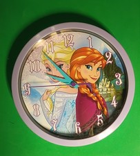 Disney Frozen Wall Clock Purple Elsa Anna Quartz Battery Operated Gently Used