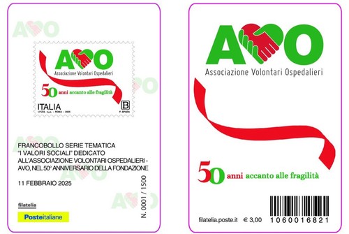 Tessera Filatelica 2025. “Associazione Volontari Ospedalieri”. Nuova. Perfetta. - Foto 1 di 1