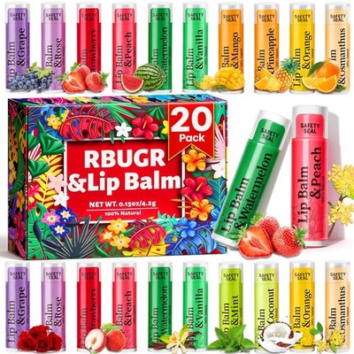 RBUGR Lip Balm Bulk 20 Pack- 12 Flavored Lip Balm Set Natural Moisturizing Hydra