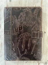 Fossil Brown Leather Agenda Day Planner Notepad Cover Wisconsin Badgers 6" x 8"