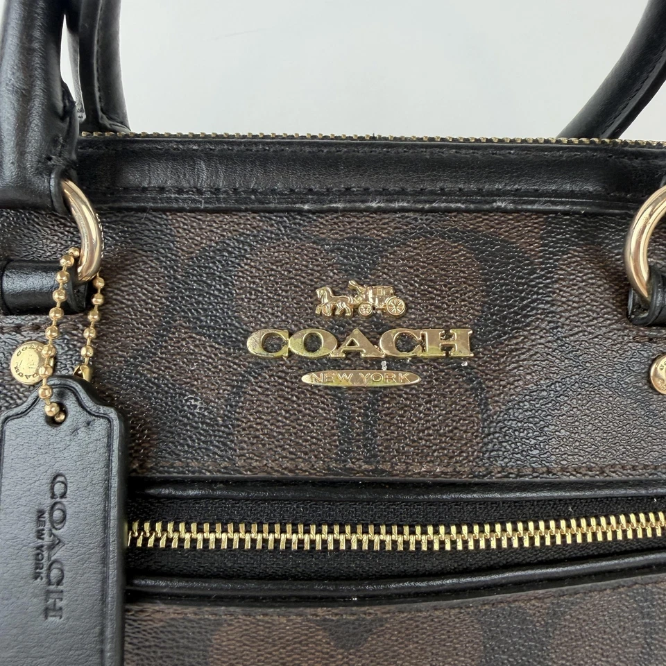 Coach Rowan Satchel Bag "666" Womens Brown Black PVC Canvas Leather F38607 - Image 3 of 4