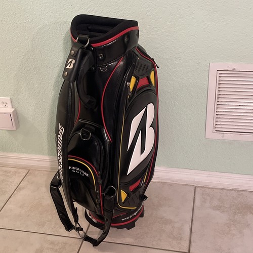 BRIDGESTONE GOLF B330 J715 Black/Red/Yellow Staff Golf Bag W Raincover Excel Con - Picture 7 of 13