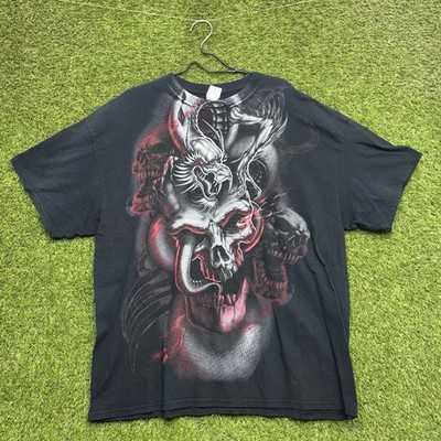y2k Shirt Mens 2XL Skull Dragon Jnco Affliction Black Eternal mma Elite Style