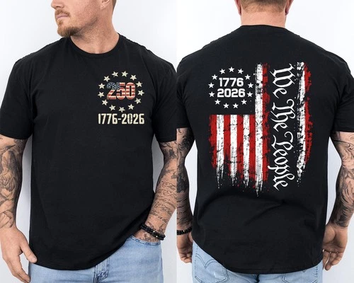 250 Years American Flag 250th Anniversary USA Patriotic Front & Back T-Shirt - product listing photo
