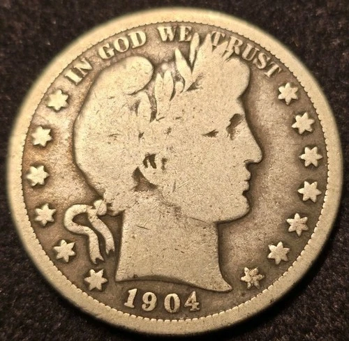 1904-S Barber Silver Half Dollar 50C. Better Date only 553,038 Minted..