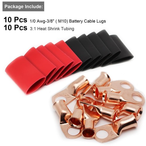 20PCS 1/0-8AWG Gauge Copper Lugs W/ BLACK&RED Heat Shrink Ring Terminals Wire - Picture 19 of 21