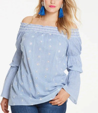 SIMPLY BE LADIES BLUE STRIPE BRODIERE BARDOT SIZE 12 NEW (ref 157) SALE