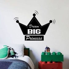 Dream Big Princess Quote Crown Vinyl Wall Art Sticker for Home Room Decals