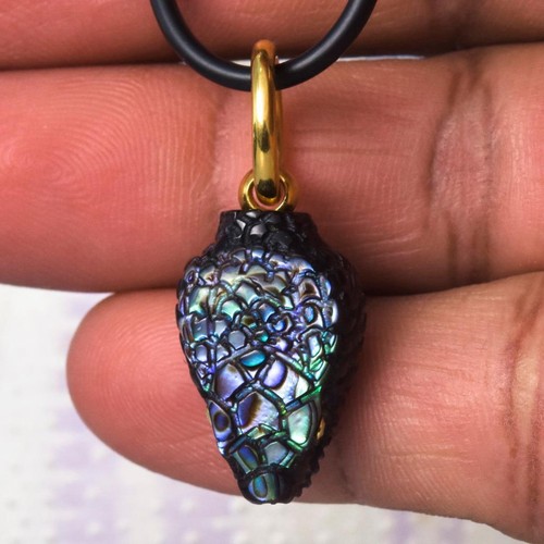 Gold Vermeil Sterling Silver & Multicolor Shell Snake Pendant Diamond Eyes 4.53g - Picture 11 of 12