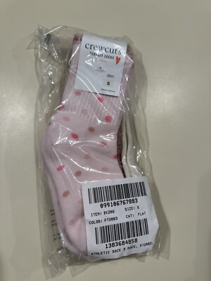 J Crew Crewcuts Kids Girls Small 8-12 Socks 3 Pair Athletic Trouser Pink New !!