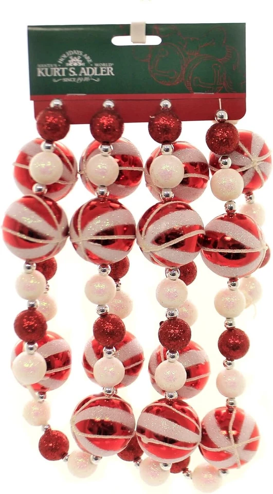 Elegante Guirnalda de Bolas de Caramelo Brillo Rojo y Blanco de 6 Pies - Decoración Festiva de Vacaciones Foto 2 de 3