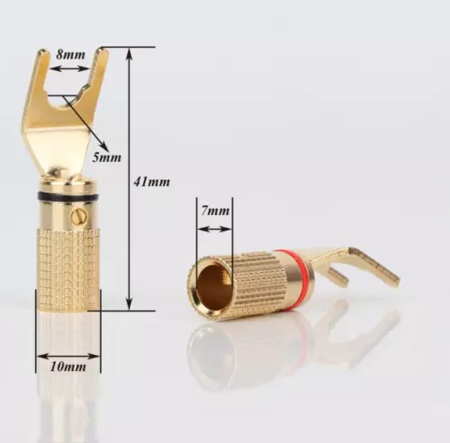 4pz Connettore Altoparlante Terminale Vanga Y Placcato Oro HiFi Audio Y Forcella Spina - Foto 2 di 6