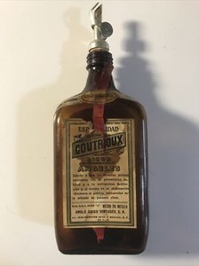 Original Empty Coutrioux Licor Angeles Pint Bottle w/ Vintage Cork Top Pourer
