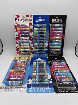 Lot of 6 Assorted Taste Beauty Flavored Lip Balms 10 Packs 60 Total Oreo, Cereal