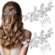 2PCS Silver Rhinestone Hair Combs, Clear Rhinestones Metal Bridal Hair Comb,