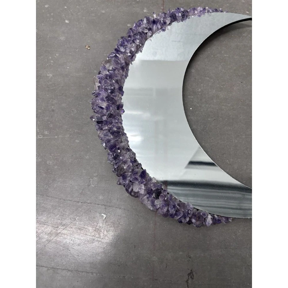 Cristal Amatista Luna Forma Espejo Decoración Vidrio con Aspecto Audaz Hecho a Mano Foto 2 de 4