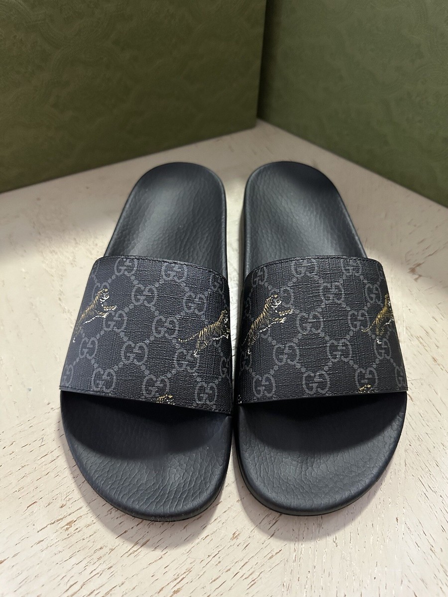 Gucci Men Cancas GG Supreme Tigers Print Sandal Black 7 US/6 Gucci Men Cancas GG Supreme Tigers Print Sandal Black 7 US/6