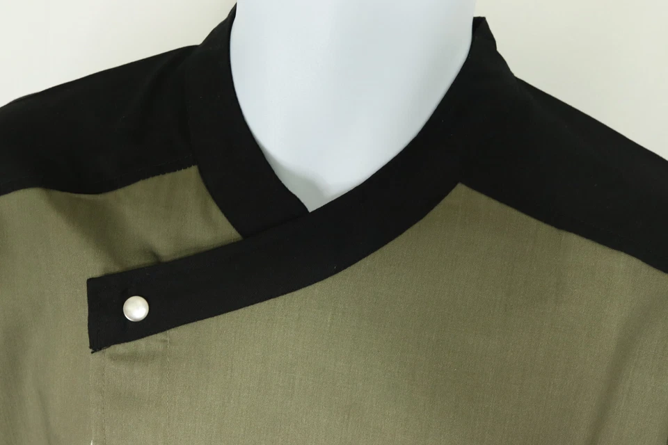Happy Chef Men's Size S Olive Green Black Snap Up Professional Cook Smock Shirt - Image 2 of 4