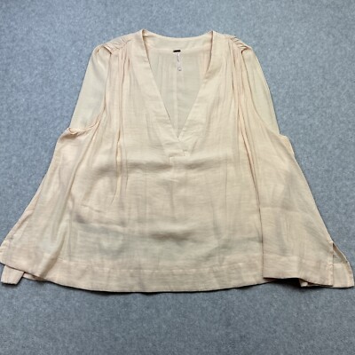Free People Darcy Super V Top Small Peach Boho Chic Pleated Flowy Casual Layer