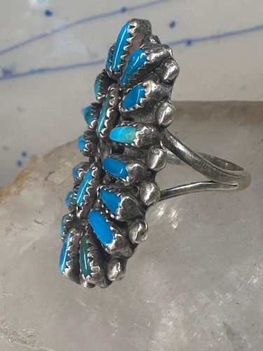 Long turquoise ring Zuni Petite Point size 8 sterling silver women - Picture 13 of 13