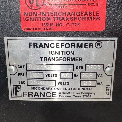 NEW- FRANCE Franceformer Ignition Transformer 85EY-2 Pri- 120V 60Hz, Sec- 8500V - Picture 3 of 14