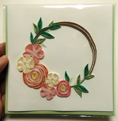 1 Papyrus Card Quilling Happy Blank Inside Floral Wreath intricate handcrafted