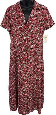 Emma James Floral Midi Dress Short Sleeve 10 Women V-Neck Red Short Sleeve New