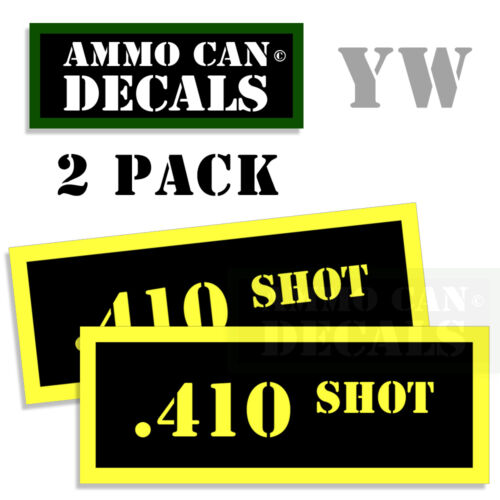 410 SHOT scatola lattina munizioni set adesivi decalcomania proiettile pistola esercito caccia sicurezza confezione da 2 YW - Foto 1 di 2