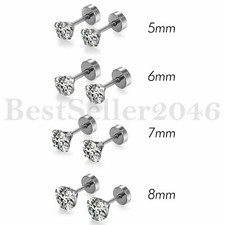 4-6 Pairs Cubic Zircon CZ Ear Stud Earrings Stainless Steel Screw Back Men Women