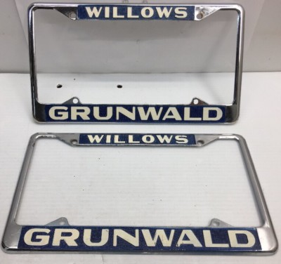 NICE VINTAGE PAIR FORD WILLOWS GRUNWALD MERCY CAR DEALER License Plate Frame Ca.